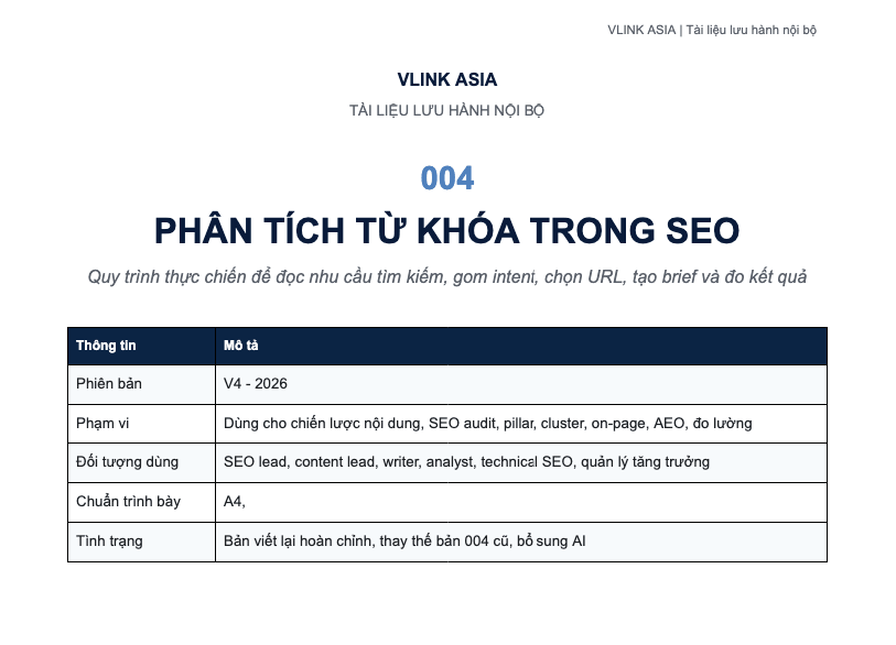 Phan Tich Tu Khoa Toan Tap Tai Lieu Noi Bo Vlink Asia - Phân Tích Từ Khóa Seo: Cách Chọn Đúng Từ Khóa, Đúng Intent, Đúng Url Để Ra Lead Phân Tích Từ Khóa Toàn Tập - Tài Liệu Nội Bộ Của Vlink Asia