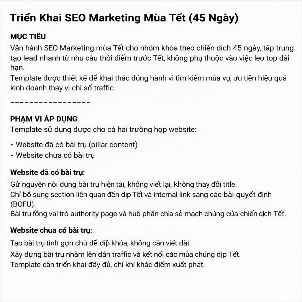Seo Marketing Mua Tet Cho Nha Khoa 01 Vuong - Template Seo Marketing Mùa Tết Cho Nha Khoa 2026 – Triển Khai 45 Ngày Ra Lead Seo Marketing Mùa Tết Cho Nha Khoa 01 Vuong