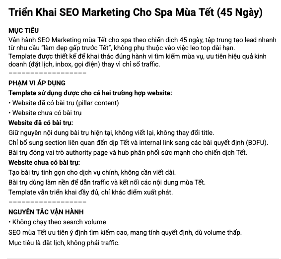 Seo Marrketing Spa 00 - Template Seo Marketing Mùa Tết Cho Spa 2026 – Kế Hoạch 45 Ngày Ra Lịch Hẹn Seo Marrketing Spa 00