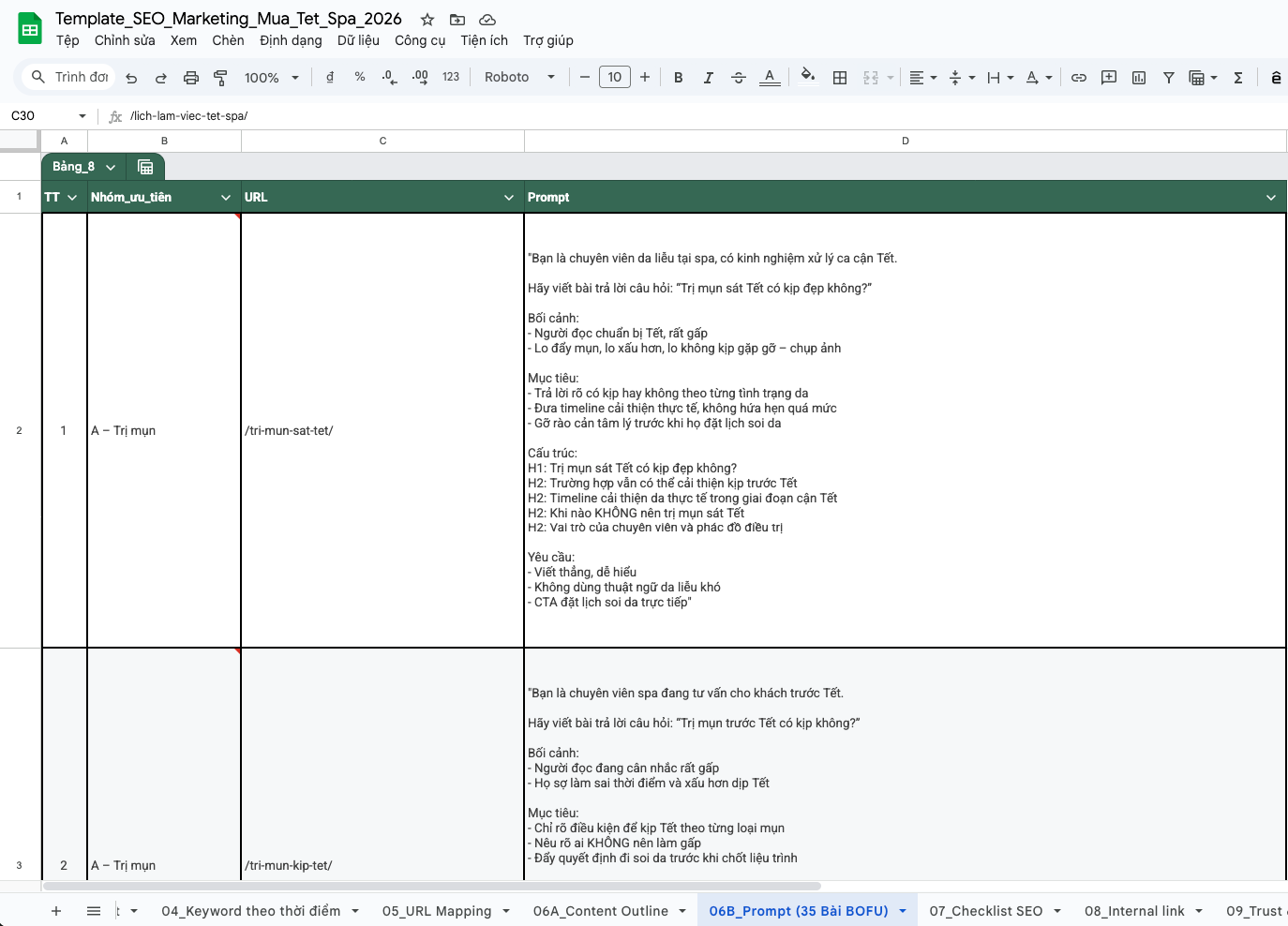 Seo Marrketing Spa 06B - Template Seo Marketing Mùa Tết Cho Spa 2026 – Kế Hoạch 45 Ngày Ra Lịch Hẹn Seo Marrketing Spa 06B