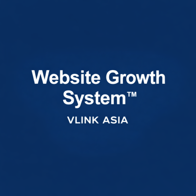 Website Growth System™. Vlink Asia. Ảnh Cover Nền Xanh Navy Chữ Trắng Arial.